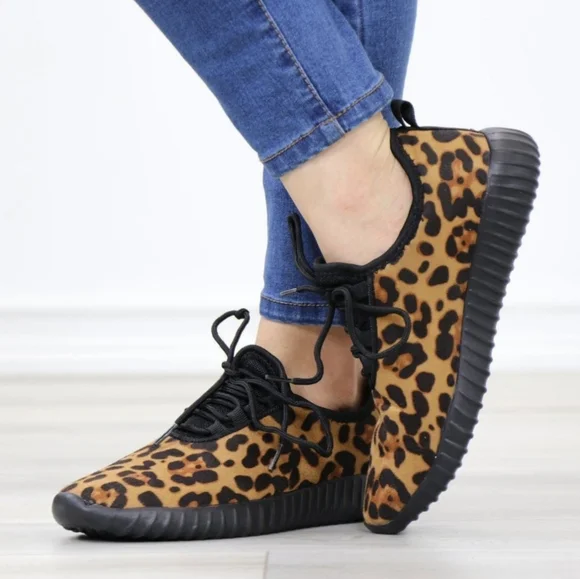 Leopard Animal Print Womens Fashion Comfort Walking Sneakers Shoes - Picture 8 of 9